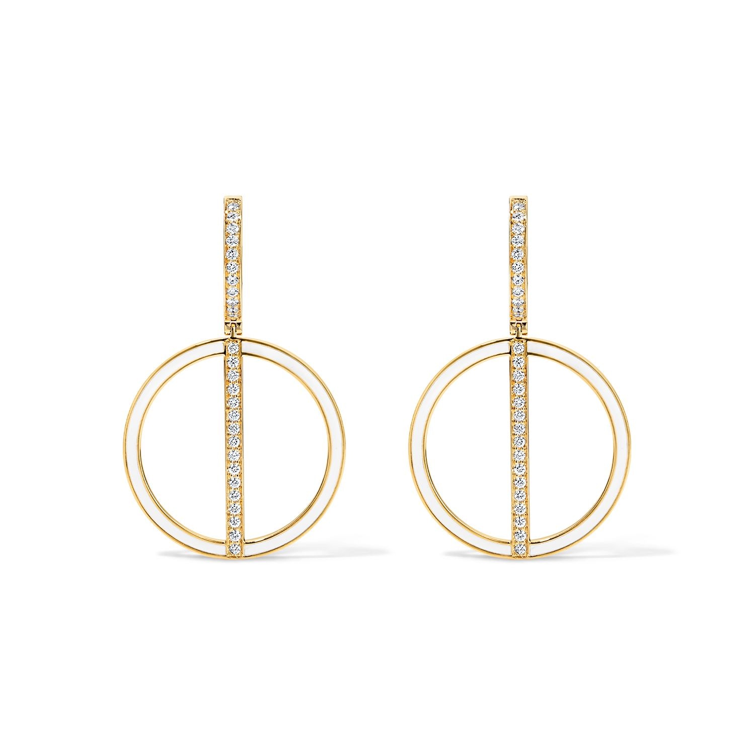 Line Small Hoop Earrings with Huggie - Yellow Gold